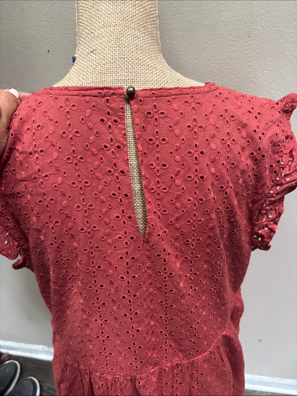 Rust Eyelet Ruffle Sleeve Babydoll Dress - Picture 4 of 5